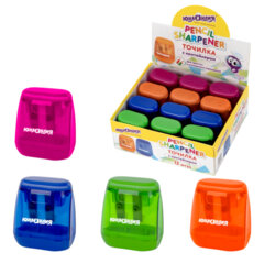 Точилка с контейнером для простых и утолщенных карандашей ЮНЛАНДИЯ &laquo;СУНДУЧОК&raquo;, 2 отверстия, 272506