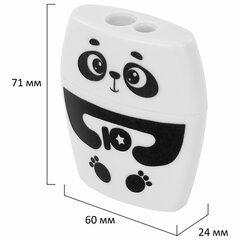 Точилка с контейнером для простых и утолщенных карандашей ЮНЛАНДИЯ &laquo;ПАНДА&raquo;, 2 отверстия, 272507