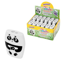 Точилка с контейнером для простых и утолщенных карандашей ЮНЛАНДИЯ &laquo;ПАНДА&raquo;, 2 отверстия, 272507