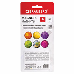 Магниты стеклянные 35 мм для досок магнитно-маркерных, НАБОР 6 шт., &laquo;3D Планеты&raquo;, BRAUBERG Glass, круглые, блистер, 272517