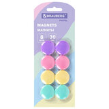 Магниты 30 мм, НАБОР 8 шт., BRAUBERG "PASTEL", блистер, 272518