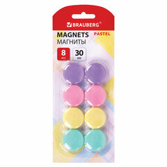 Магниты 30 мм, НАБОР 8 шт., BRAUBERG &laquo;PASTEL&raquo;, блистер, 272518
