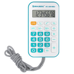 Калькулятор карманный со шнурком BRAUBERG DC-109-WBU (61&times;110 мм), 8 разрядов, БЕЛЫЙ/<wbr/>ГОЛУБОЙ, 272645