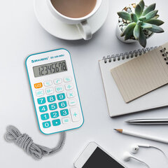 Калькулятор карманный со шнурком BRAUBERG DC-109-WBU (61&times;110 мм), 8 разрядов, БЕЛЫЙ/<wbr/>ГОЛУБОЙ, 272645