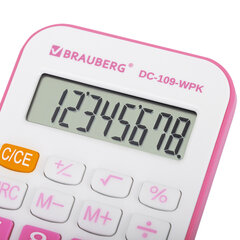 Калькулятор карманный со шнурком BRAUBERG DC-109-WPK (61&times;110 мм), 8 разрядов, БЕЛЫЙ/<wbr/>РОЗОВЫЙ, 272646