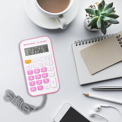 Калькулятор карманный со шнурком BRAUBERG DC-109-WPK (61&times;110 мм), 8 разрядов, БЕЛЫЙ/<wbr/>РОЗОВЫЙ, 272646