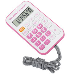 Калькулятор карманный со шнурком BRAUBERG DC-109-WPK (61&times;110 мм), 8 разрядов, БЕЛЫЙ/<wbr/>РОЗОВЫЙ, 272646