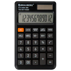 Калькулятор карманный BRAUBERG CX-102C-BK (76&times;126 мм), 12 разрядов, двойное питание, ЧЕРНЫЙ, 272647