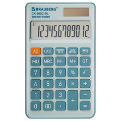 Калькулятор карманный BRAUBERG CX-102C-BL (76&times;126 мм), 12 разрядов, двойное питание, ГОЛУБОЙ, 272649