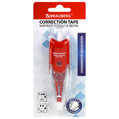 Корректирующая лента BRAUBERG &laquo;Click&raquo;, 5 мм х 6 м, корпус прозрачный, автоматическая, блистер