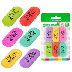 Ластики BRAUBERG KIDS &laquo;Fruits&raquo;, НАБОР 6 штук, 50&times;23&times;10 мм, овальные, ассорти, 272669