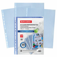 Изображение товара Папки-файлы перфорированные BRAUBERG синий А4 100 шт