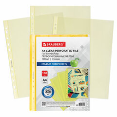 Изображение товара Папки-файлы перфорированные ЖЕЛТЫЕ А4 BRAUBERG, комплект 100 шт., гладкие, 35 мкм, 272678