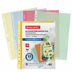 Изображение товара Цветные папки-файлы BRAUBERG 100 шт А4 перфорированные гладкие 35 мкм