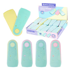 Ластик BRAUBERG &laquo;ULTRA PASTEL&raquo;, 57&times;24&times;15 мм, пастельные цвета ассорти, бирюзовый пластиковый держатель, 272688