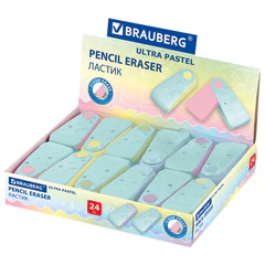 Ластик BRAUBERG &laquo;ULTRA PASTEL&raquo;, 57&times;24&times;15 мм, пастельные цвета ассорти, бирюзовый пластиковый держатель, 272688