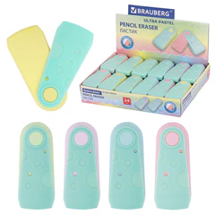 Ластик BRAUBERG &laquo;ULTRA PASTEL&raquo;, 57&times;24&times;15 мм, пастельные цвета ассорти, бирюзовый пластиковый держатель, 272688