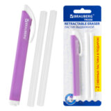Ластик выдвижной + 2 сменных ластика BRAUBERG "TRIOS", 124х12х12 мм, лавандовый корпус, 272691