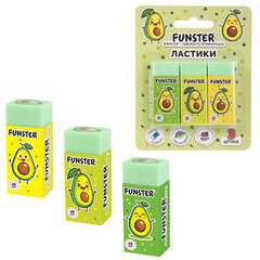 Ластики FUNSTER (ФАНСТЕР) &laquo;AVOCADO&raquo;, НАБОР 3 штуки, 50&times;21&times;16 мм, прямоугольные, картонный держатель, экологичный ПВХ, блистер, 272724