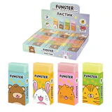Ластик FUNSTER (ФАНСТЕР) "ANIMALS", 50х24х10 мм, прямоугольный, картонный держатель, экологичный ПВХ, ассорти, 272730