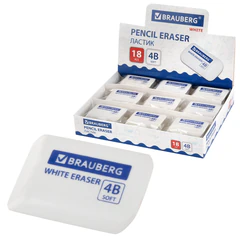 Ластик BRAUBERG &laquo;WHITE&raquo;, 45&times;28&times;12 мм, скошенный, белый, 272734