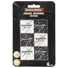 Ластики BRAUBERG &laquo;MARBLE&raquo;, НАБОР 6 штук, 34&times;34&times;11 мм, квадратные, экологичный ПВХ, блистер, 272735
