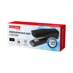 Степлер № 24/<wbr/>6, 26/<wbr/>6 BRAUBERG &laquo;SUPER&raquo;, до 30 листов, черный, 272739