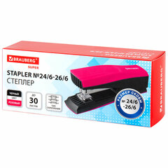 Степлер №24/<wbr/>6, 26/<wbr/>6 BRAUBERG &laquo;SUPER&raquo;, до 30 листов, маджента и черный, 272740