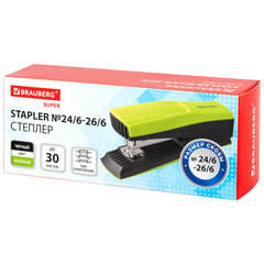 Степлер №24/<wbr/>6, 26/<wbr/>6 BRAUBERG &laquo;SUPER&raquo;, до 30 листов, зелено-черный, 272741