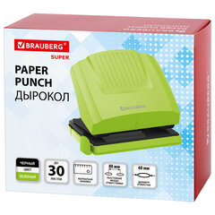 Дырокол BRAUBERG &laquo;SUPER&raquo;, до 30 листов, зелено-черный, 272746