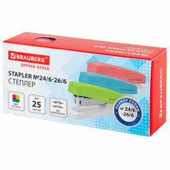 Степлер №24/<wbr/>6, 26/<wbr/>6 BRAUBERG &laquo;STYLE&raquo;, до 25 листов, ассорти, 272748