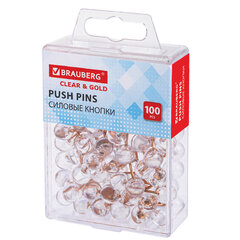 Изображение товара Силовые кнопки-гвоздики BRAUBERG CLEAR & GOLD, 100 шт., прозрачные с золотистым