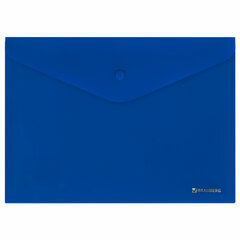 Папка-конверт с кнопкой BRAUBERG &laquo;SUPER&raquo;, А4, матовая непрозрачная синяя, ПРОЧНАЯ 0,2 мм, 272875