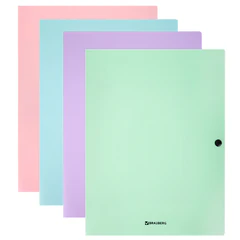 Папка на кнопке пластиковая BRAUBERG &laquo;PASTEL&raquo;, А4, 3 клапана, 600 мкм, цвета ассорти, 272886