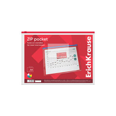 Папка-конверт на молнии ERICH KRAUSE А4 (334&times;241 мм), карман для визиток, прозрачная, 0,14 мм, 2935