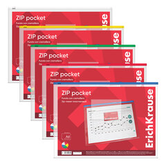 Папка-конверт на молнии ERICH KRAUSE А4 (334&times;241 мм), карман для визиток, прозрачная, 0,14 мм, 2935