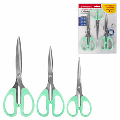 Ножницы BRAUBERG &laquo;CLASSIC PRO&raquo; 3 шт. (155, 185, 210 мм), мятные ручки, ВЫГОДНАЯ УПАКОВКА, 272979