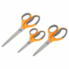 Ножницы BRAUBERG &laquo;PROFESSIONAL&raquo; 3 шт. (135, 180, 210 мм), серо-оранжевые ручки, ВЫГОДНАЯ УПАКОВКА, 272981