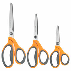 Ножницы BRAUBERG &laquo;PROFESSIONAL&raquo; 3 шт. (135, 180, 210 мм), серо-оранжевые ручки, ВЫГОДНАЯ УПАКОВКА, 272981