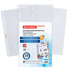 Папки-файлы перфорированные А4 BRAUBERG &laquo;PREMIUM&raquo;, КОМПЛЕКТ 100 шт., матовые, 25 мкм, 273000