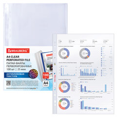 Папки-файлы перфорированные с антибликовой текстурой А4 BRAUBERG PIXEL, КОМПЛЕКТ 100 шт., 25 мкм, 273001