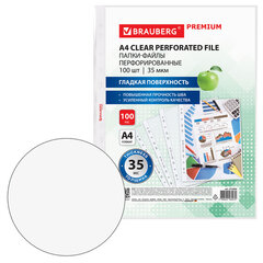 Папки-файлы перфорированные А4 BRAUBERG &laquo;PREMIUM&raquo;, КОМПЛЕКТ 100 шт., гладкие, 35 мкм, 273003