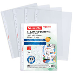 Папки-файлы перфорированные А4 BRAUBERG &laquo;PREMIUM&raquo;, КОМПЛЕКТ 100 шт., матовые, 35 мкм, 273005
