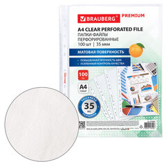 Папки-файлы перфорированные А4 BRAUBERG &laquo;PREMIUM&raquo;, КОМПЛЕКТ 100 шт., матовые, 35 мкм, 273005
