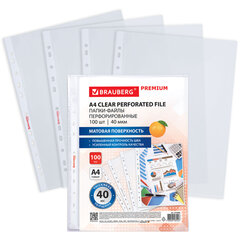 Папки-файлы перфорированные А4 BRAUBERG &laquo;PREMIUM&raquo;, КОМПЛЕКТ 100 шт., матовые, 40 мкм, 273008