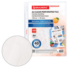 Папки-файлы перфорированные А4 BRAUBERG &laquo;PREMIUM&raquo;, КОМПЛЕКТ 100 шт., матовые, 40 мкм, 273008