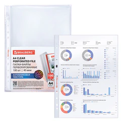 Папки-файлы перфорированные с антибликовой текстурой А4 BRAUBERG PIXEL, КОМПЛЕКТ 100 шт., 40 мкм, 273009