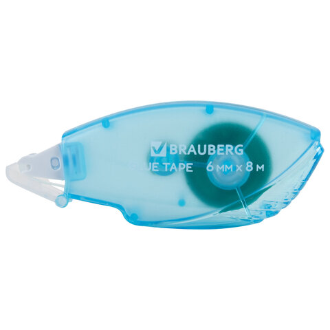 Клей-лента BRAUBERG STANDARD, 6 мм х 8 м, корпус матовый голубой , блистер, 273027