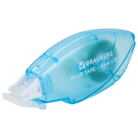 Клей-лента BRAUBERG STANDARD, 6 мм х 8 м, корпус матовый голубой , блистер, 273027
