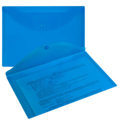 Папка-конверт с кнопкой прозрачная МАЛОГО ФОРМАТА, А5, BRAUBERG &laquo;UNIVERSAL&raquo;, синяя, 0,15 мм, 273066